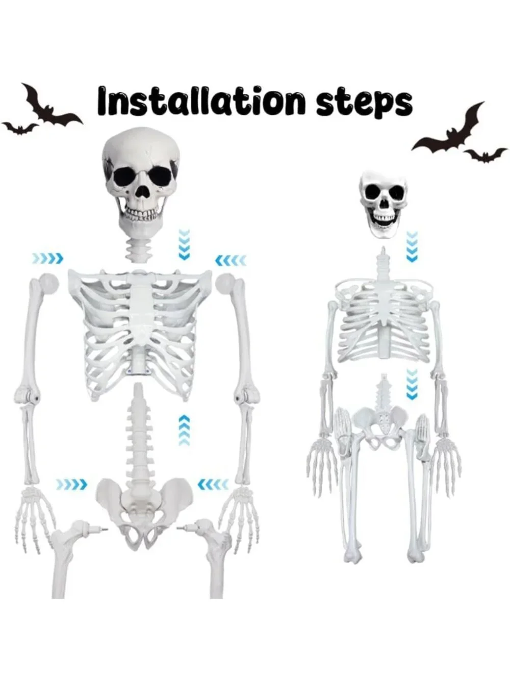 Life-Size Posable Plastic Skeleton Decor - 5.4ft & 3ft Halloween Prop